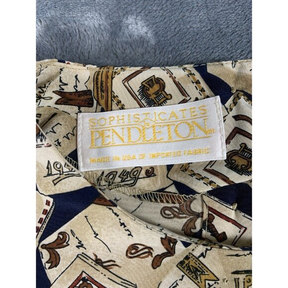 VTG Sophisticates By Pendleton Tan Mixed Print Long Sleeve Blouse Sz 14 USA Made - Picture 4 of 7